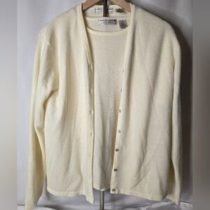Carolyn Taylor Vintage Cream Knit Top & Button Cardigan Set | Size L